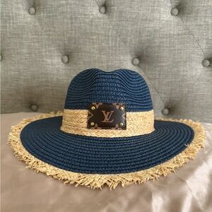 Navy and Tan Designer Straw Hat